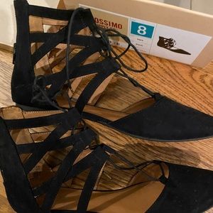Black lace up flats